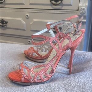 Alice + Olivia Vibrant Coral Strappy Heels